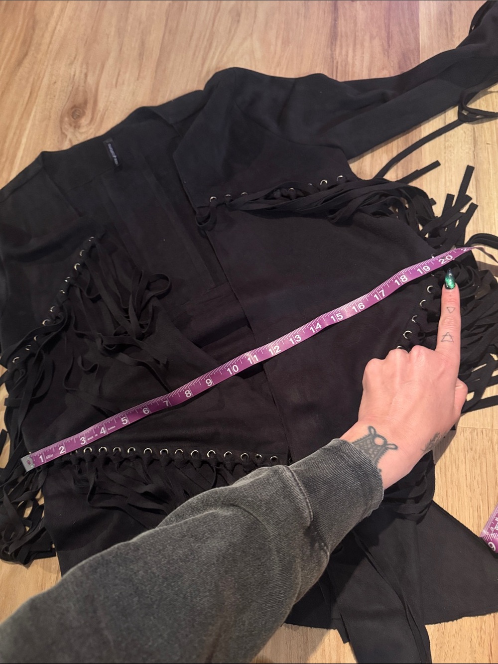 Black Faux Suede Grommet Fringe Open-Front Jacket - Picture 8 of 11